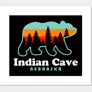 Indian Cave Nebraska Bear Retro Sunset Posters and Art